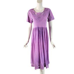 Vintage 80s Purple Cotton Short Sleeve Dress